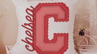 personalized maroon seersucker pillow with name, tween girl gifts, initial throw pillow for teenage girls, Christmas gifts for college girls