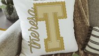 personalized butter yellow seersucker pillow with name, initial throw pillow for girls, Christmas gifts for teenage girls, preppy pillows
