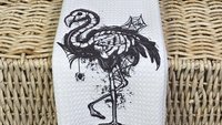flamingo skeleton throw pillows for living room, spooky cute Halloween kitchen towels home essentials, flamingo gifts for women, beachy