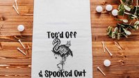 flamingo skeleton funny golf towels with grommet, Halloween golf ball towel with hook, flamingo gifts for women, spooky cute golf gifts for