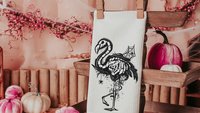 flamingo skeleton throw pillows for living room, spooky cute Halloween decor for gifts, boo basket stuffers for girlfriend, beach goth gifts