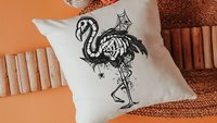 flamingo skeleton throw pillows for living room, spooky cute Halloween decor for gifts, boo basket stuffers for girlfriend, beach goth gifts