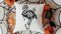 flamingo skeleton throw pillows for living room, spooky cute Halloween kitchen towels home essentials, flamingo gifts for women, beachy