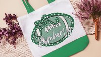 personalized green seersucker football tote bag for cheer Christmas gifts for cheerleaders, green school spirit tote bags for football mom