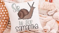 personalized S is for kids name pillow for nursery rocking chair pillows, swamp nursery decor, snail nursery accent pillow for bed, woodland