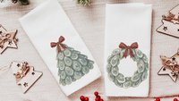 oyster shell Christmas tree kitchen towels for winter, oyster Christmas home decor gifts for Mom, oyster shell Christmas wreath hand towels