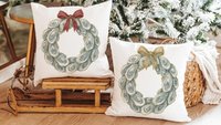 oyster shell Christmas wreath decorative pillows for couch, coastal Christmas throw pillow covers 18 x 18, oyster Christmas home decor gifts