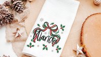 personalized mistletoe and holly Christmas coquette throw pillow with name, Christmas bow accent pillow for couch, cute Christmas gifts for