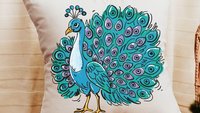 turquoise peacock throw pillow for women apartment decor for girls, teal peacock kitchen towels for friends, cute peacock gifts, dorm decor