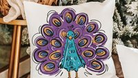 purple peacock decorative accent pillows for dorm room, cute peacock gifts, turquoise peacock kitchen towels for friends, teal peacock decor