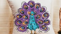 purple peacock decorative accent pillows for dorm room, cute peacock gifts, turquoise peacock kitchen towels for friends, teal peacock decor