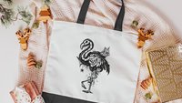 Halloween flamingo skeleton trick or treat bag for girls, spooky cute Halloween tote bag for women, boo basket stuffers for girlfriend, goth