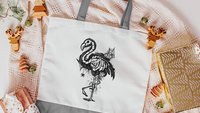 Halloween flamingo skeleton trick or treat bag for girls, spooky cute Halloween tote bag for women, boo basket stuffers for girlfriend, goth