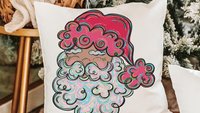 colorful Santa throw pillows for kids playroom, holiday hosting decor home decor gift, fun Christmas decorative pillows for couch, whimsical