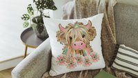 highland cow throw pillows for couch pink cow decor for bedroom, cute cow Christmas gifts for little girls, shaggy cow nursery decor girl