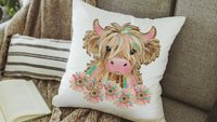 highland cow throw pillows for couch pink cow decor for bedroom, cute cow Christmas gifts for little girls, shaggy cow nursery decor girl