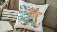 God is my refuge Bible verse decorative pillows for girls, Psalm 46:1 country Christian throw pillow covers 18 x 18, faith based nursery