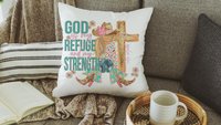 God is my refuge Bible verse decorative pillows for girls, Psalm 46:1 country Christian throw pillow covers 18 x 18, faith based nursery