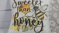 sweeter than honey bumble bee throw pillow for couch, new home gift set for her, honey bee kitchen towel, bee gifts for women, bee decor for