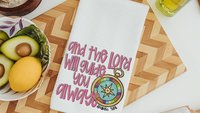 the Lord will guide you Isaiah 58:11 scripture kitchen towels, faith gifts for home, Bible verse Christian gifts for women sisters in Christ