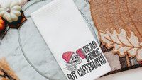 dead inside but caffeinated funny kitchen towels women gifts, coffee bar decor, sarcastic gifts for coworkers, coffee addict hand towels for