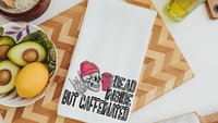 dead inside but caffeinated funny kitchen towels women gifts, coffee bar decor, sarcastic gifts for coworkers, coffee addict hand towels for
