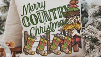 merry country Christmas throw pillows for sofa, cowboy Christmas tree Christmas kitchen towels, western Christmas decor for home, hostess