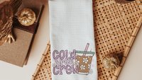 cold brew crew coffee kitchen towels for friends, iced coffee lover coffee bar decor, coffee Christmas gifts for coworkers, coffee gifts for