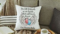 personalized footprints on our heart memorial throw pillow for bed, infant loss gifts for dad, bereavement gift loss of son for mother