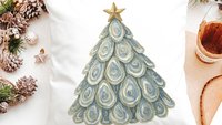 oyster shell Christmas tree tea towel for bathroom, coastal Christmas kitchen towel for women, nautical housewarming gifts for her, holiday