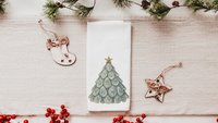 oyster shell Christmas tree tea towel for bathroom, coastal Christmas kitchen towel for women, nautical housewarming gifts for her, holiday