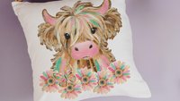 highland cow throw pillows for couch pink cow decor for bedroom, cute cow Christmas gifts for little girls, shaggy cow nursery decor girl