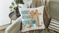 God is my refuge Bible verse decorative pillows for girls, Psalm 46:1 country Christian throw pillow covers 18 x 18, faith based nursery