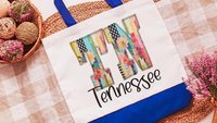 faux patchwork Tennessee tote bag for laptop, TN Christmas gifts for realtors, farmers market bag for women, moving to Tennessee gifts, best