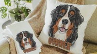 Personalized bernese mountain dog name throw pillows for sofa, bernese kitchen towels, dog lover gift for women, berney decor, cute dog gift