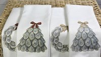 oyster shell Christmas tree kitchen towels for winter, oyster Christmas home decor gifts for Mom, oyster shell Christmas wreath hand towels