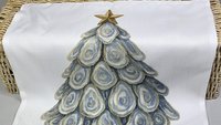 oyster shell Christmas tree tea towel for bathroom, coastal Christmas kitchen towel for women, nautical housewarming gifts for her, holiday