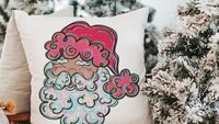 colorful Santa throw pillows for kids playroom, holiday hosting decor home decor gift, fun Christmas decorative pillows for couch, whimsical