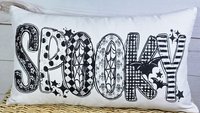 spooky cute Halloween lumbar pillow cover 12x20, Halloween coquette throw pillow for bed, girly goth decor witchy gifts for girlfriend, boo