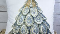 oyster shell Christmas tree accent pillow for sofa, oyster Christmas gifts for MIL, nautical Christmas decorations for gifts coastal holiday