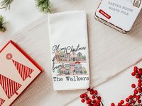 personalized Merry Christmas throw pillow for sofa, custom small town Christmas decor for home, unique Christmas wedding gift for couple