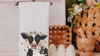 floral cow hand towels for bathroom, cute cow gifts for cow lovers, farm kitchen towels for daughter, spring kitchen gift for friend, best