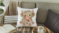 highland cow throw pillows for couch pink cow decor for bedroom, cute cow Christmas gifts for little girls, shaggy cow nursery decor girl