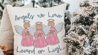 angels we have heard on high Christian Christmas throw pillows for couch religious Christmas home decor gift for grandma, pink angel accent