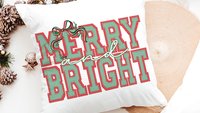 merry and bright preppy Christmas throw pillows for couch red and green seersucker Christmas decor, holiday hosting decor home decor gift