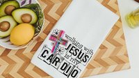 Walking with Jesus is my cardio kitchen towels for bridal shower, Christian kitchen finds, faith gifts for her, kitchen decor