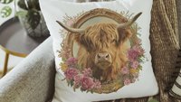 highland cow throw pillows for couch floral decorative pillows for nursery, secret Santa gifts for her, cute cow gifts for cow lovers, best