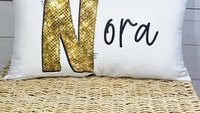 personalized gold sparkle name pillow for dorm, teen girl gifts, lumbar bed pillow for reading, cute pillows for girls, unique gifts for