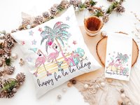 flamingo Christmas fa la la Christmas throw pillows for women, coastal Christmas gifts for beach lovers, beach Christmas decor for home
