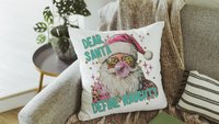 dear Santa define good define naughty pink Christmas throw pillows for couch, leopard print pillow Christmas gifts for new home, Santa Claus
